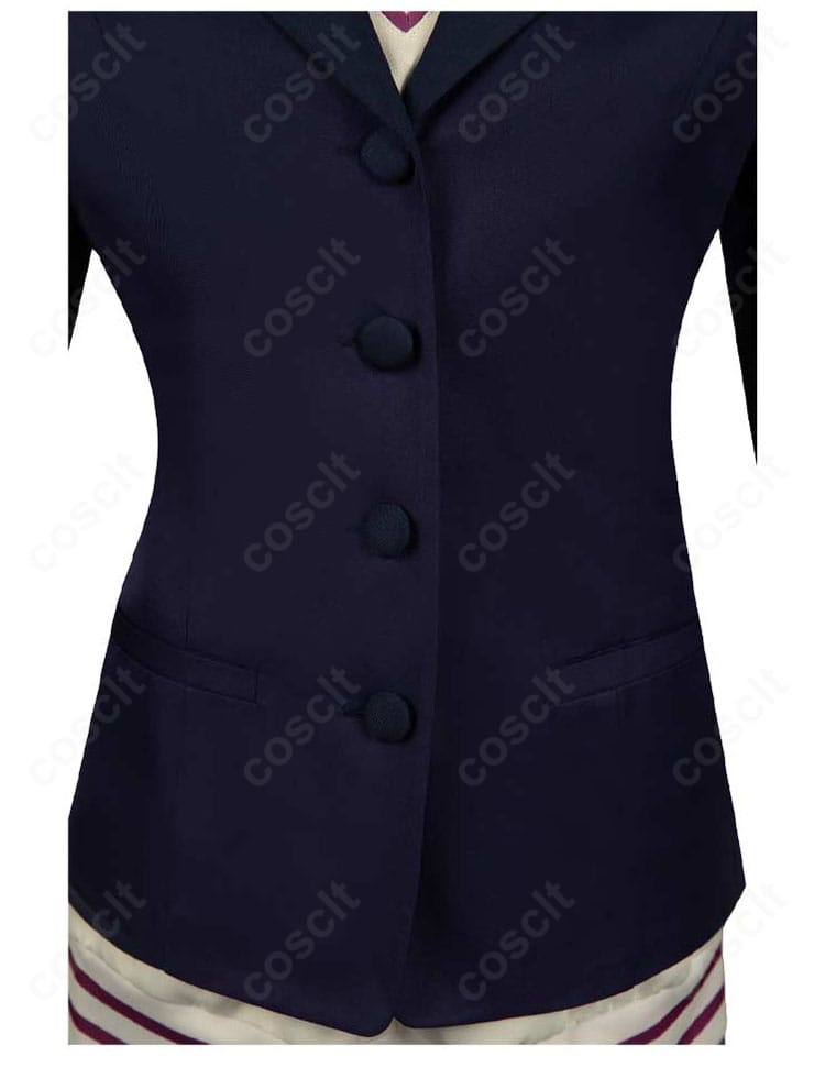 『ダンダダン』白鳥愛羅コスプレ衣装の門襟ボタン装飾。端正なボタン配置と縫製の丁寧さを示すディテール。