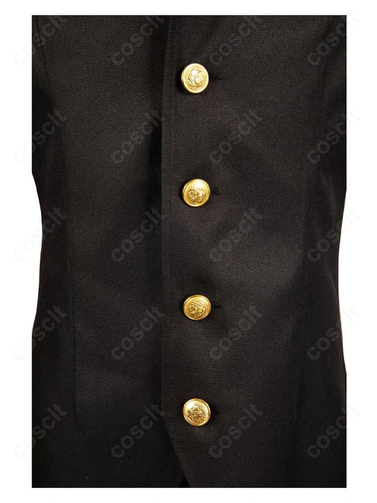 コートの門襟とボタンのディテール。第一形態の雰囲気に合うパーツ配置と質感を確認できる画像。