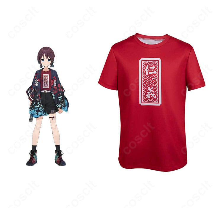 井芹仁菜のライブ衣装Ver.コスプレTシャツ一式を並べた画像。高コントラスト配色で劇中デザインを忠実再現。