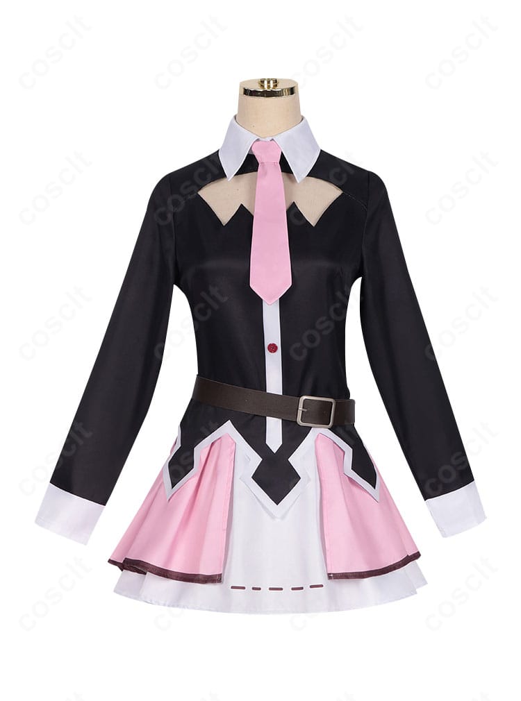 ゆんゆん コスプレ衣装 正面図。花柄刺繍と襟元の装飾、ベルトの配置などディテールが分かる構図。