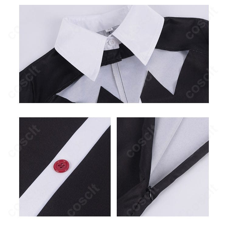 襟元ディテールのアップ。ボタンとジッパー風装飾がアクセントになったゆんゆん衣装の近接写真。