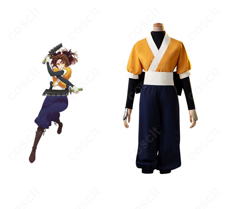 【推しの子】有馬かな 舞台衣装コスプレの正面全身とキャライメージ。蝶結びとコルセットを備えた高再現セット。