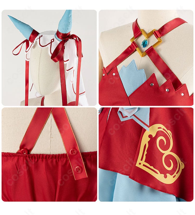 スティルインラブ 勝負服の髪飾りと衣襟の接写。特徴的なモチーフと縫製の仕上がりを確認。