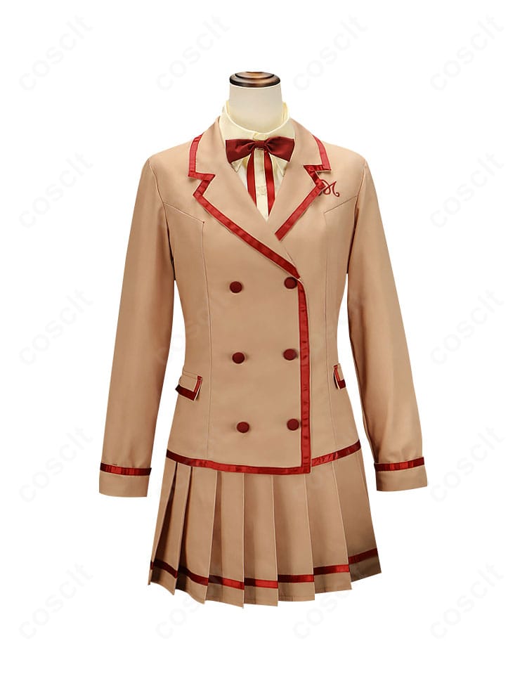 天野いちご 学園制服コスプレの正面全身。通気性素材で爽やかな着用感と清楚なシルエットを表現。