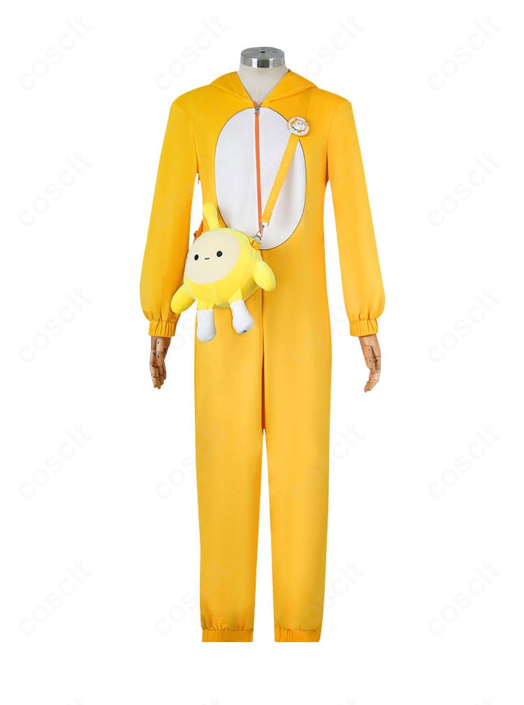 第五人格 幸運児のコスプレ衣装正面。ジャンプスーツに胸飾りとメガネを合わせた構成がわかるカット。