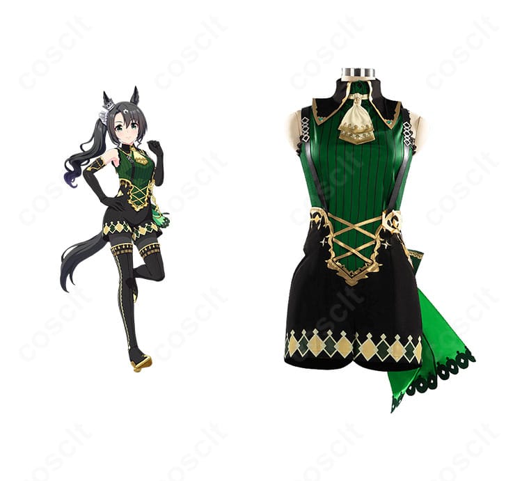 ウマ娘 プリティーダービー サトノクラウン勝負服のコスプレ衣装を並べた全体画像。高再現の装飾と配色が一目で分かる構成。