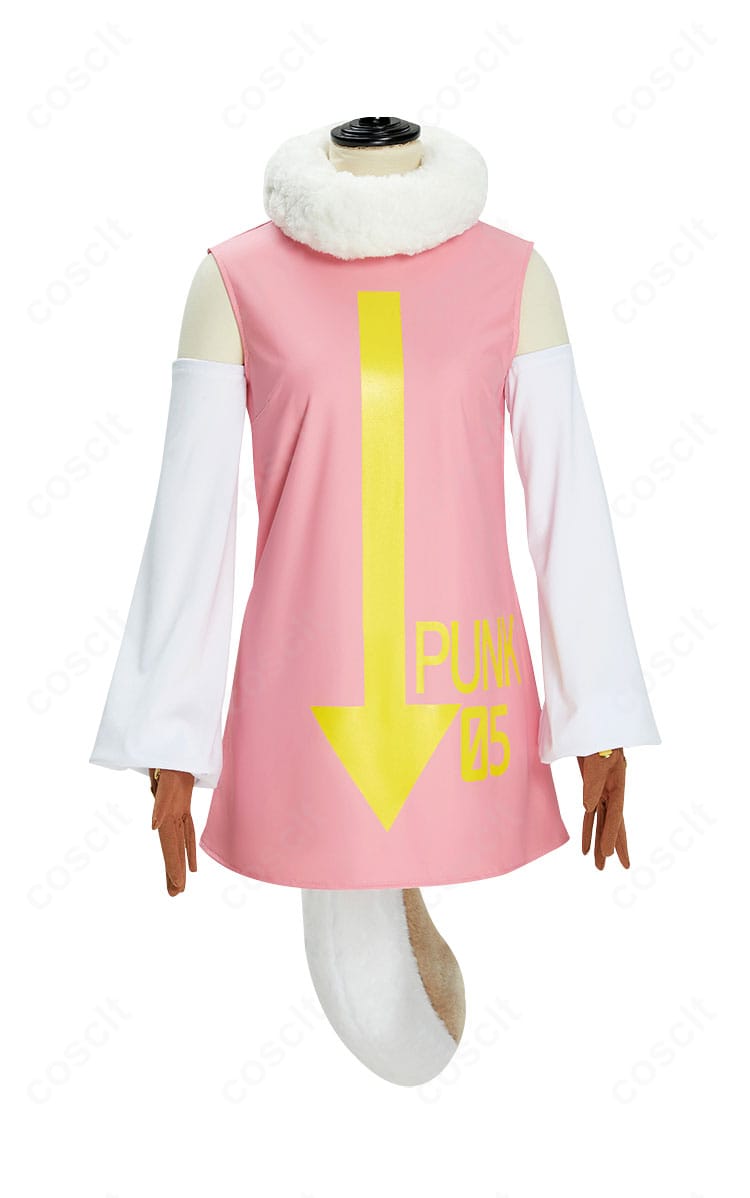 ONE PIECE アトラス PUNK-05 コスプレ衣装の正面全身。ワンピースとスヌードのシルエットが分かる構図。