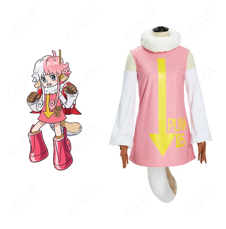 ONE PIECE Dr.ベガパンク PUNK-05 アトラスのコスプレ衣装と公式イメージの比較カット。配色とロゴ配置を忠実に再現。