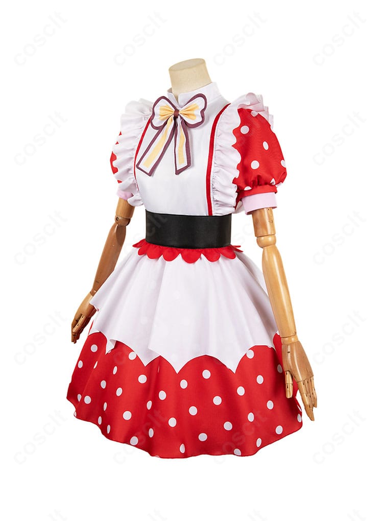 【推しの子】有馬かな コスプレ衣装の左側ディテール。ワンピースのシームラインとリボン位置、コルセットの質感が分かる角度。