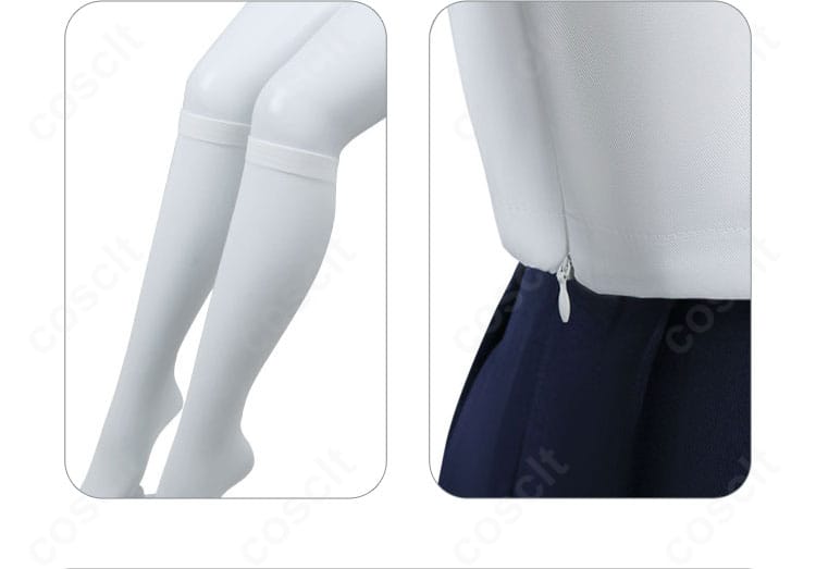 靴下とスカートのチェーン装飾ディテール。統一感のある小物使いで写真映えを向上。