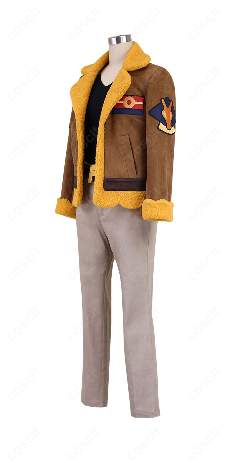 フリード博士コスプレ衣装の左側面。袖口の意匠とコートのドレープ感、ポケット位置を示す画像。