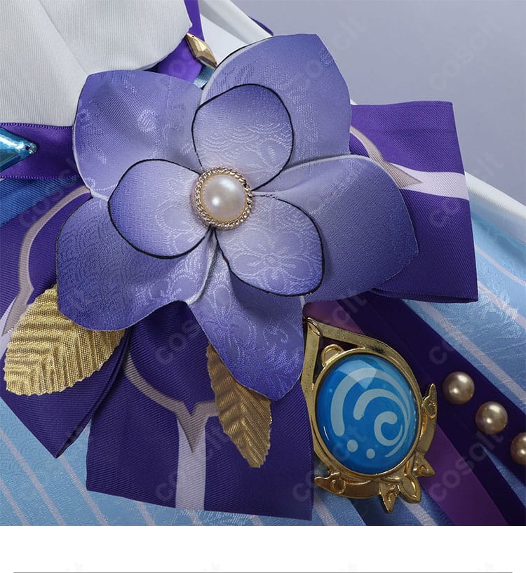 原神 ニィロウ 東風はこぶ花の吐息 コスプレ衣装 腰部の花飾りディテール。立体的な花モチーフと配色のバランスを表現。