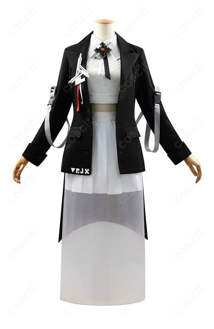 アークナイツ テレジア 音律聯覚2024 コスプレ衣装の正面全体。精緻な刺繍とアクセントが際立つ上品なデザイン。