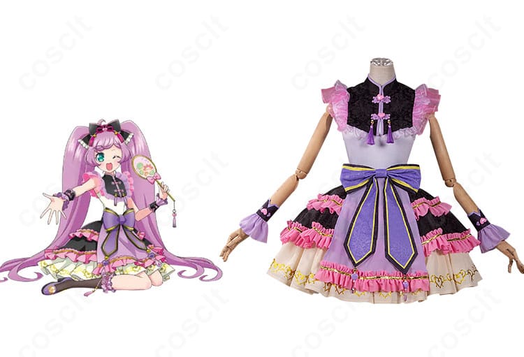 真中らぁら（アイドルランドプリパラ）チャイナゴシックコーデの正面全身。装飾と配色がわかる高再現コスプレ衣装。