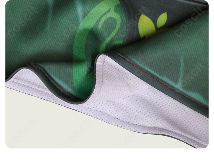 VALORANT スカイ コスプレ衣装の裾飾りディテール。ハリのある生地感と縫製ラインを強調した画像