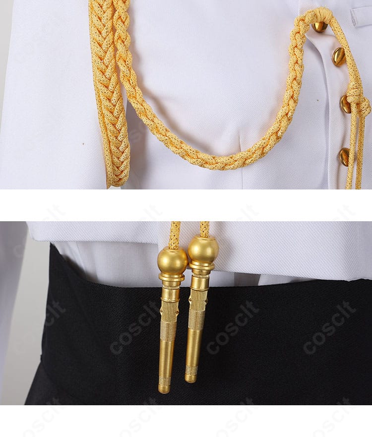 ネモ衣装の前胸部装飾。装飾プレートと配色パイピングが華やかに映える設計。