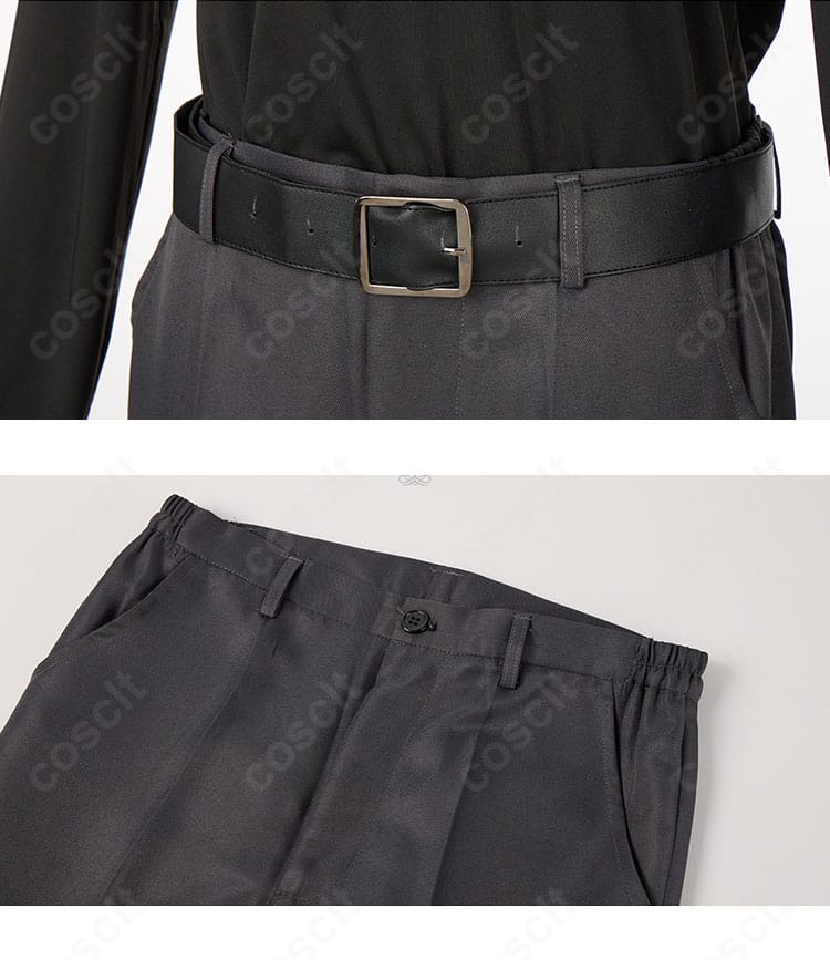 グレイ・フルバスター衣装のズボン詳細。シルエットと生地感のアップ