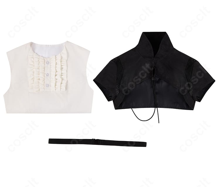 FFXIV ミコッテ アンドロイド旧式軍装:医 コスプレ衣装のセット内容。トップス・ワンピース・ベルトの3点を一望。