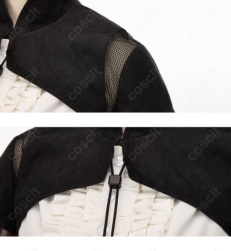 FFXIV ミコッテ アンドロイド旧式軍装:医 前胸と肩の装飾。立体感あるパネルとステッチで質感を再現。