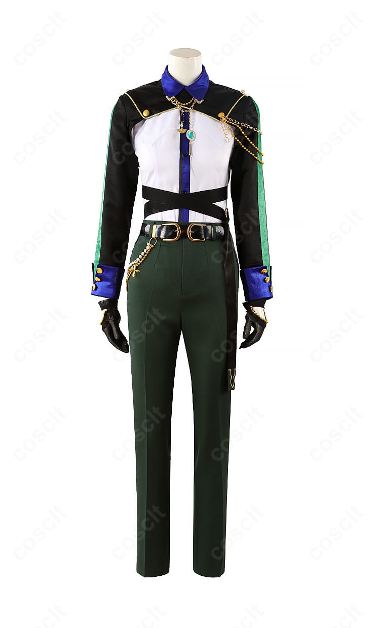 月永レオ『TRIP』コスプレ衣装の正面全身。シャツの配色とネックレスの配置が分かる写真