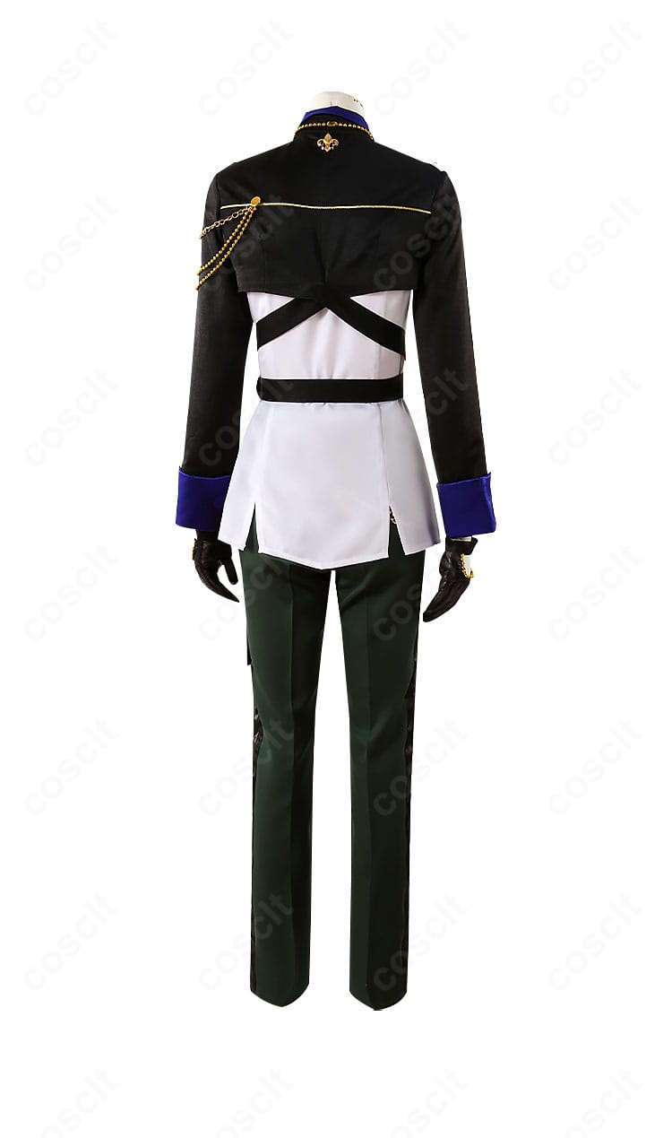 月永レオ『TRIP』衣装の背面。コートのシルエットと背面ライン、裾の形状が見える構図