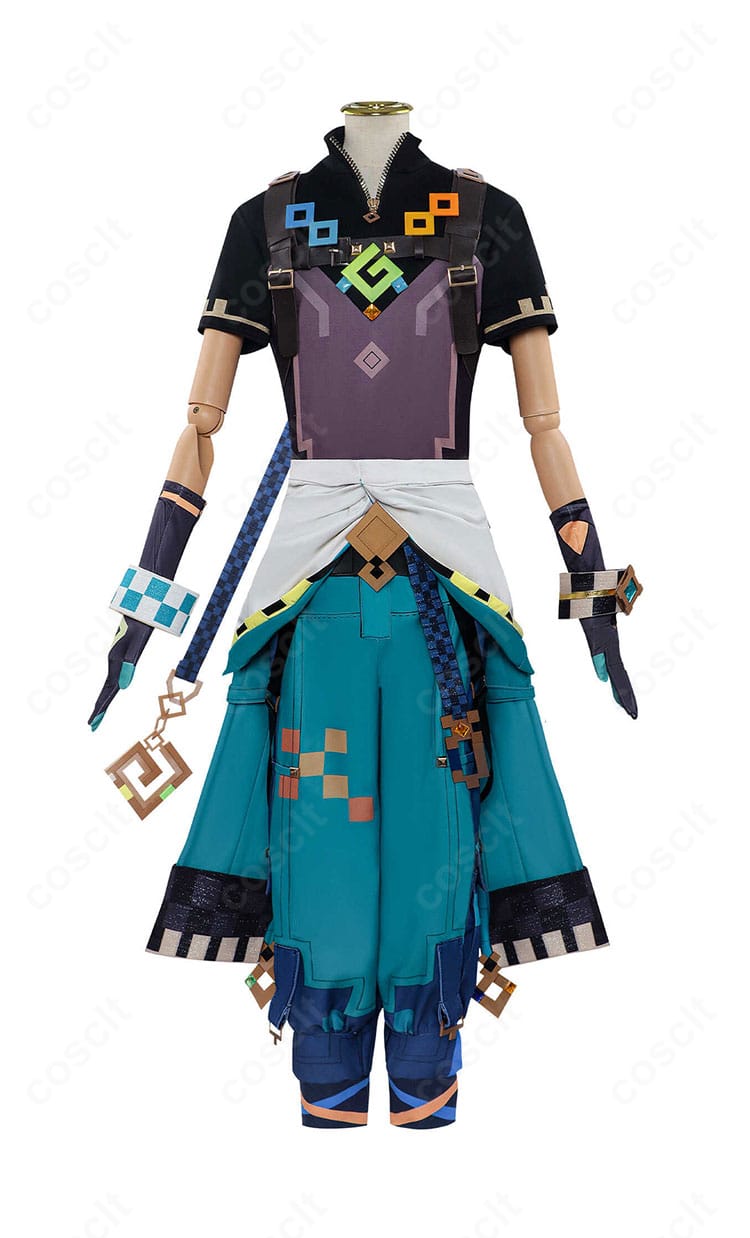 原神 キィニチ衣装の前面ディテール。胸飾りやフロントのラインワークを強調したクローズアップ。