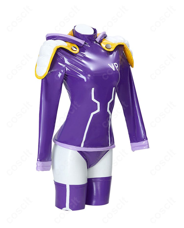 ジュエリー・ボニー エッグヘッド編コスプレ衣装の側面。ラインの美しさと切替配色のコントラストを確認。