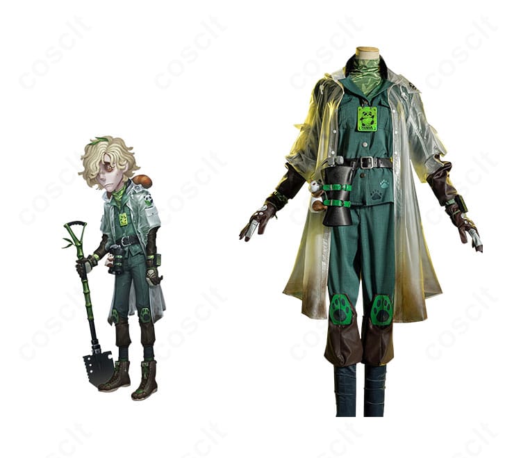 第五人格 墓守(アンドルー・クレス)コスプレの正面全身と公式風ビジュアルの比較コラボ画像。高再現のデザインが一目で分かる構図。