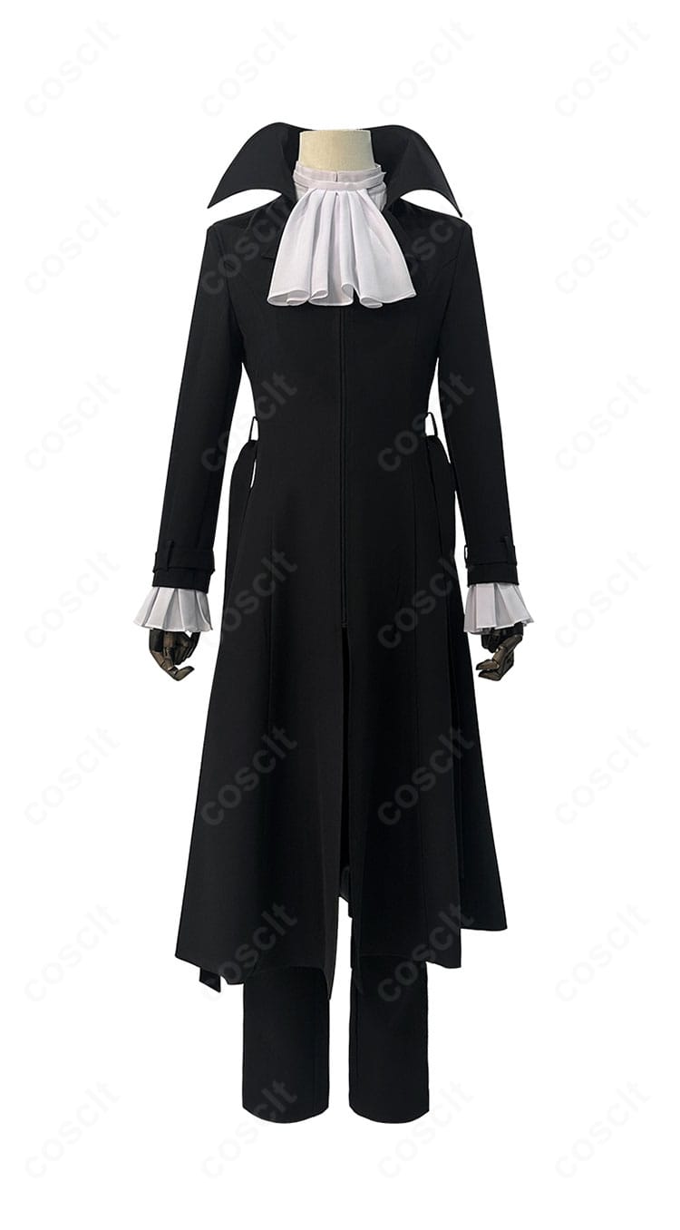 芥川龍之介のコスプレ衣装 正面全体。ロングコートとスカーフ、スラックスのバランスが忠実に表現されたデザイン。