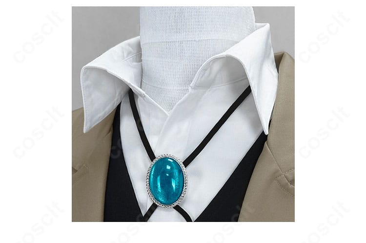 太宰治コスプレ衣装の襟元リボンと襟周り装飾のクローズアップ