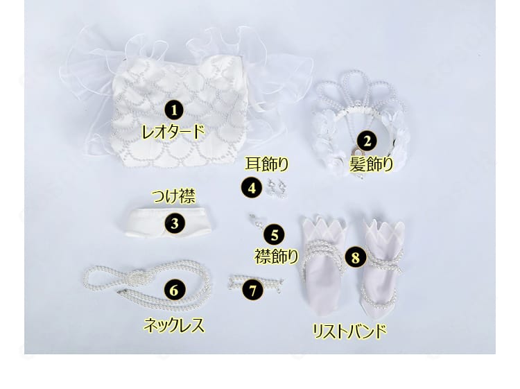 『百万弗の人魚』衣装セット内容一覧。各パーツの同梱が一目で分かる