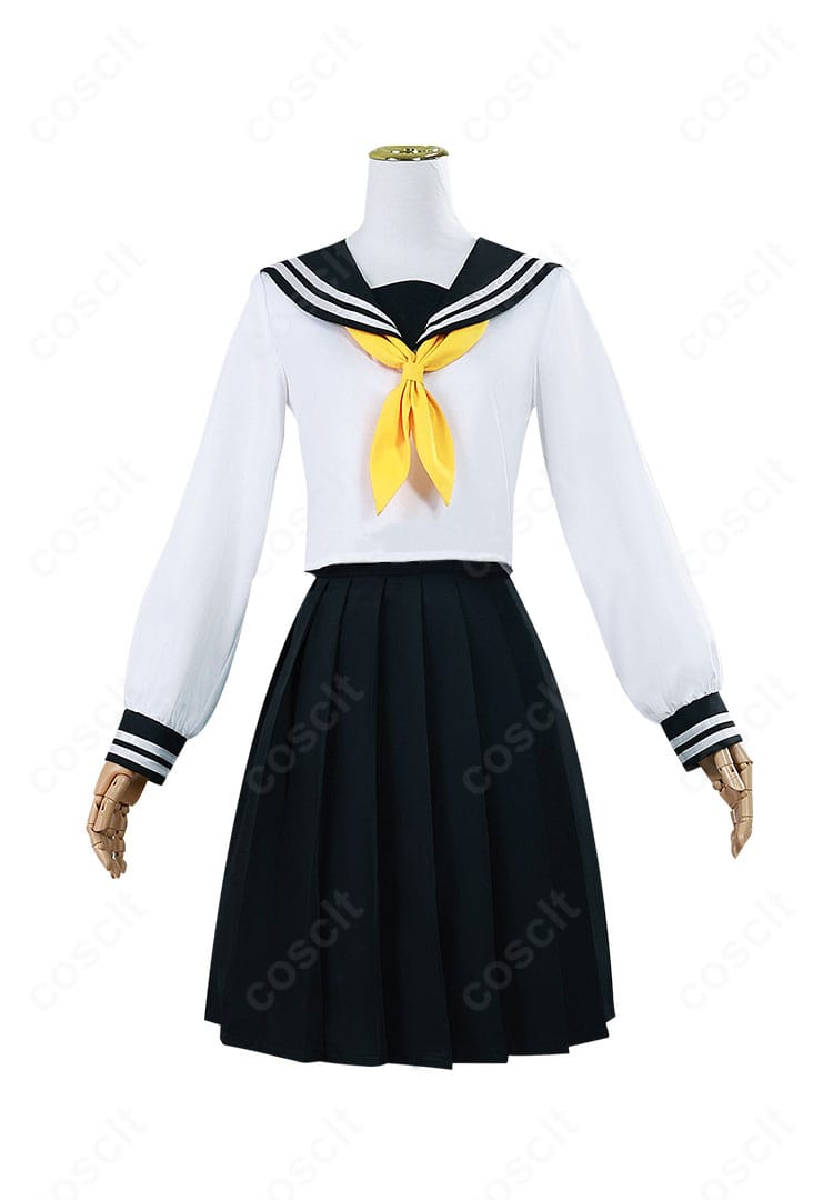 2.5次元の誘惑 乃愛（ノノア）制服コスプレの正面ディテール。トップス・スカート・スカーフの配色とシルエットを強調。