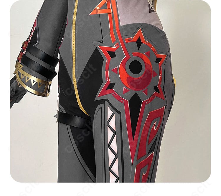 マーヴィカ 炎神 コスプレのパンツ装飾別角度。立体パーツの質感を強調