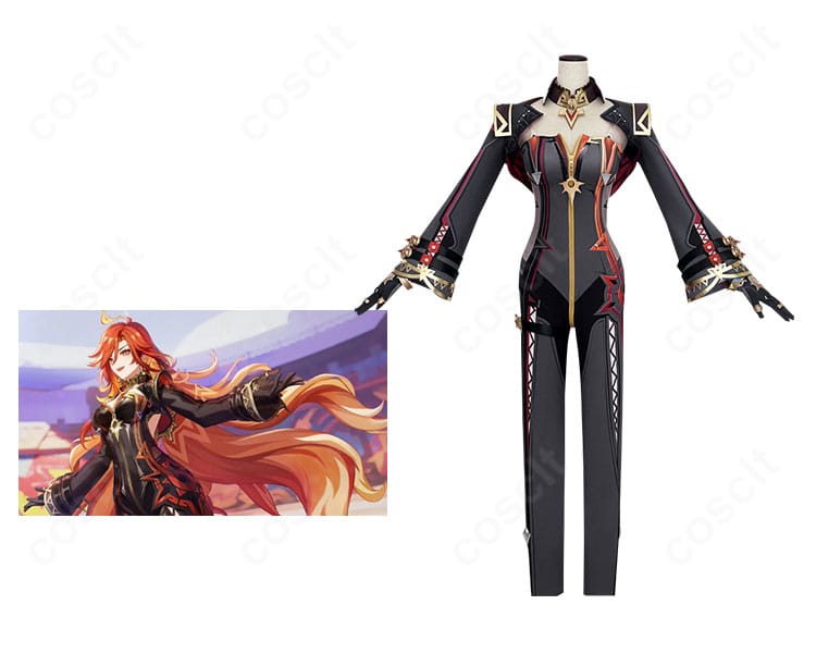 原神 マーヴィカ 炎神コスの正面＋キャラ比較。炎神バージョンの配色と意匠を高再現で示す合成イメージ