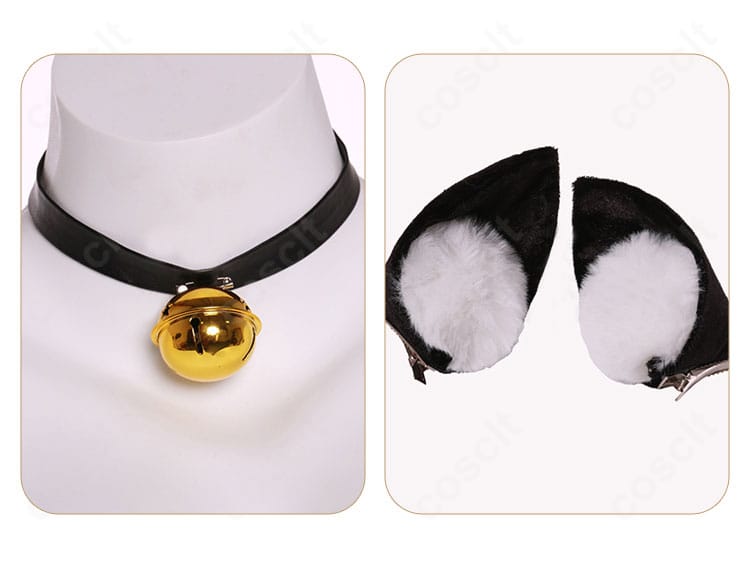 時崎狂三コスプレのアクセサリー詳細。チョーカーと耳飾りの造形と質感が見える接写。