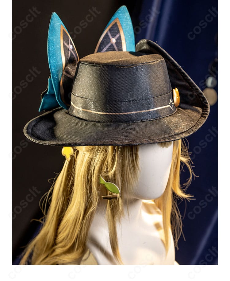 帽子アクセサリーのディテール。飾りの配置と形状を示す画像