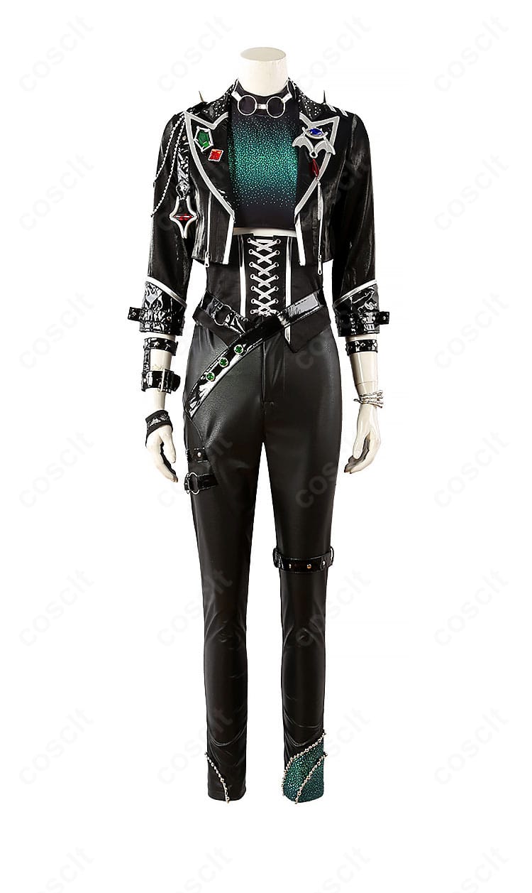 逆先夏目 イービルTELEPHONE コスプレ衣装のフロント詳細。精巧な縫製と付属品の配置が分かるアップ。