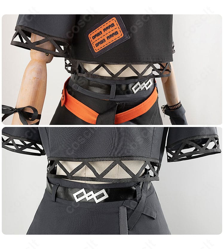 腰周りの装飾ディテール。リボン結びとベルト位置関係がはっきり見える