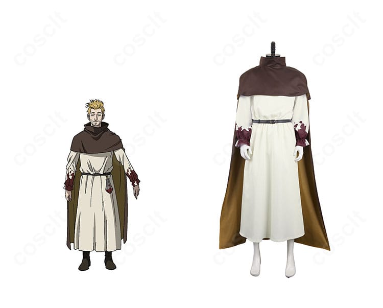 ノヴァク コスプレ衣装の正面全体とキャラクターイメージ。落ち着いた色味のローブとマントで作品の雰囲気を再現。