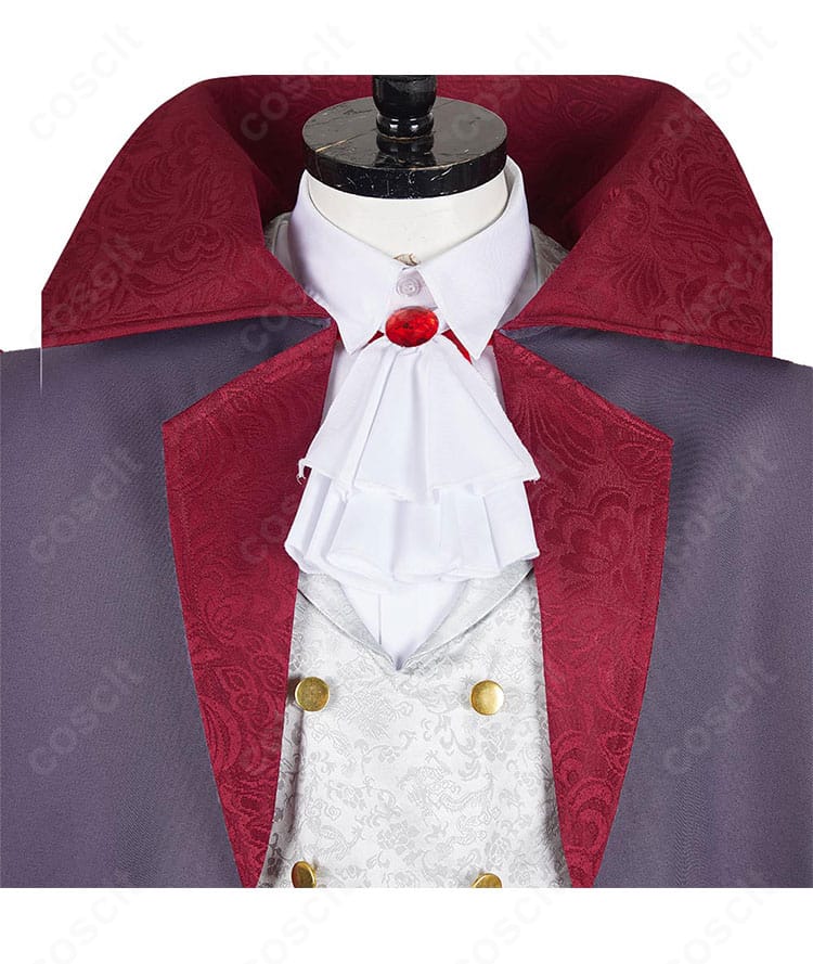 ミスルン 吸血鬼衣装のスカーフタイ装飾アップ。領結の意匠と金具の質感が分かるディテール画像。