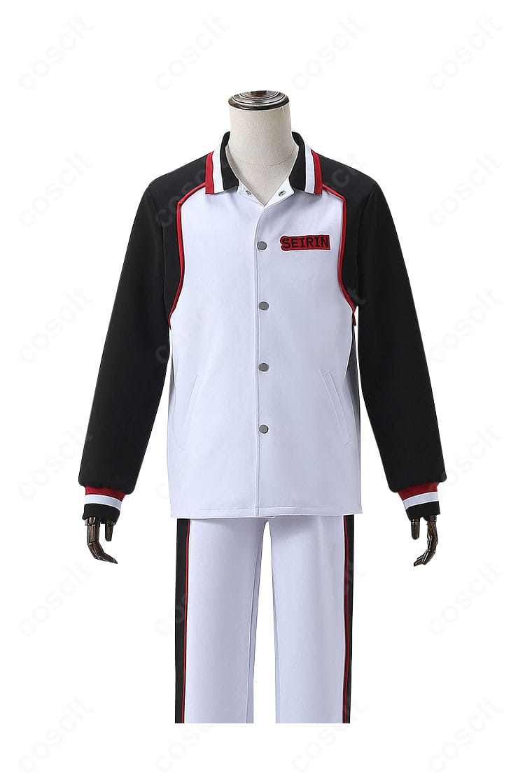 黒子のバスケ 黒子テツヤ 誠凛高校ジャージの正面。配色とロゴ位置を高再現した上着とパンツの全体シルエットが分かる画像