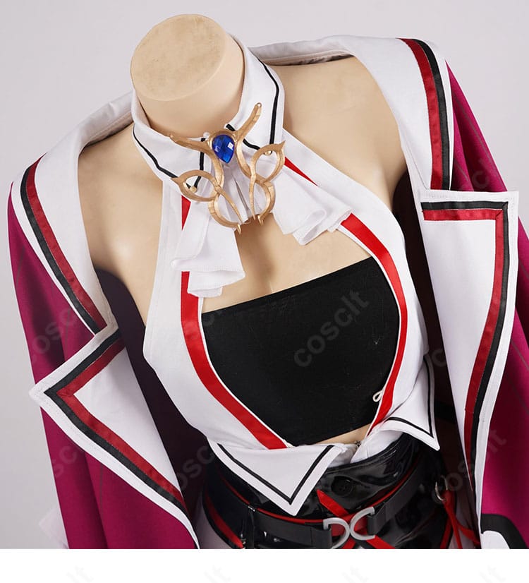 上衣の装飾クローズアップ。襟元から胸元にかけての意匠とステッチワークを詳細に表示。