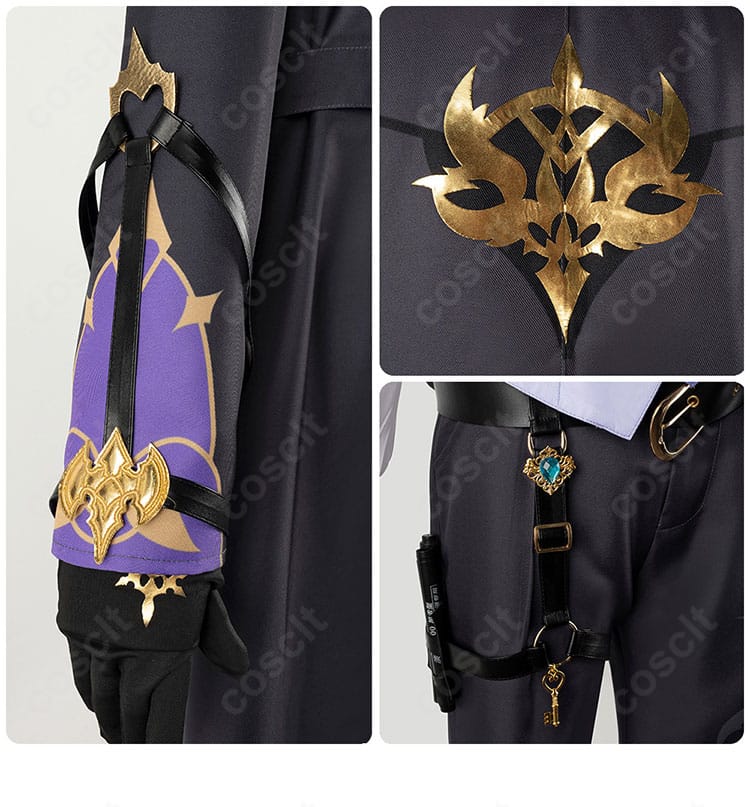 にじさんじ 榊ネス コスプレ衣装・袖口と腰元装飾の詳細。金具とステッチの精緻な作りを強調。