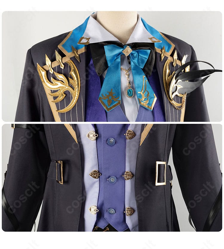 にじさんじ 榊ネス コスプレ衣装・衿と襟元のアップ。スカーフと襟飾りの重なりと固定方法を確認。