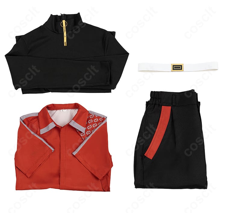 西園練牙 私服スタイル衣装のセット内容一式。シャツ、インナー、ズボン、ベルトの4点を見やすく配置。