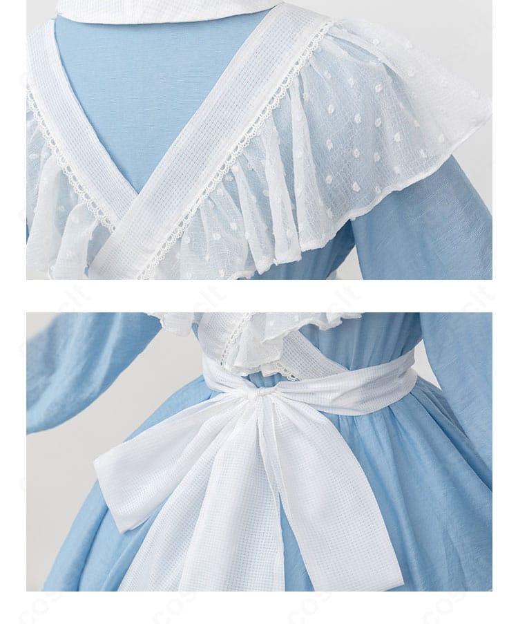 背面装飾のクローズアップ。バックリボンとエプロン結び目の形状が分かる写真。