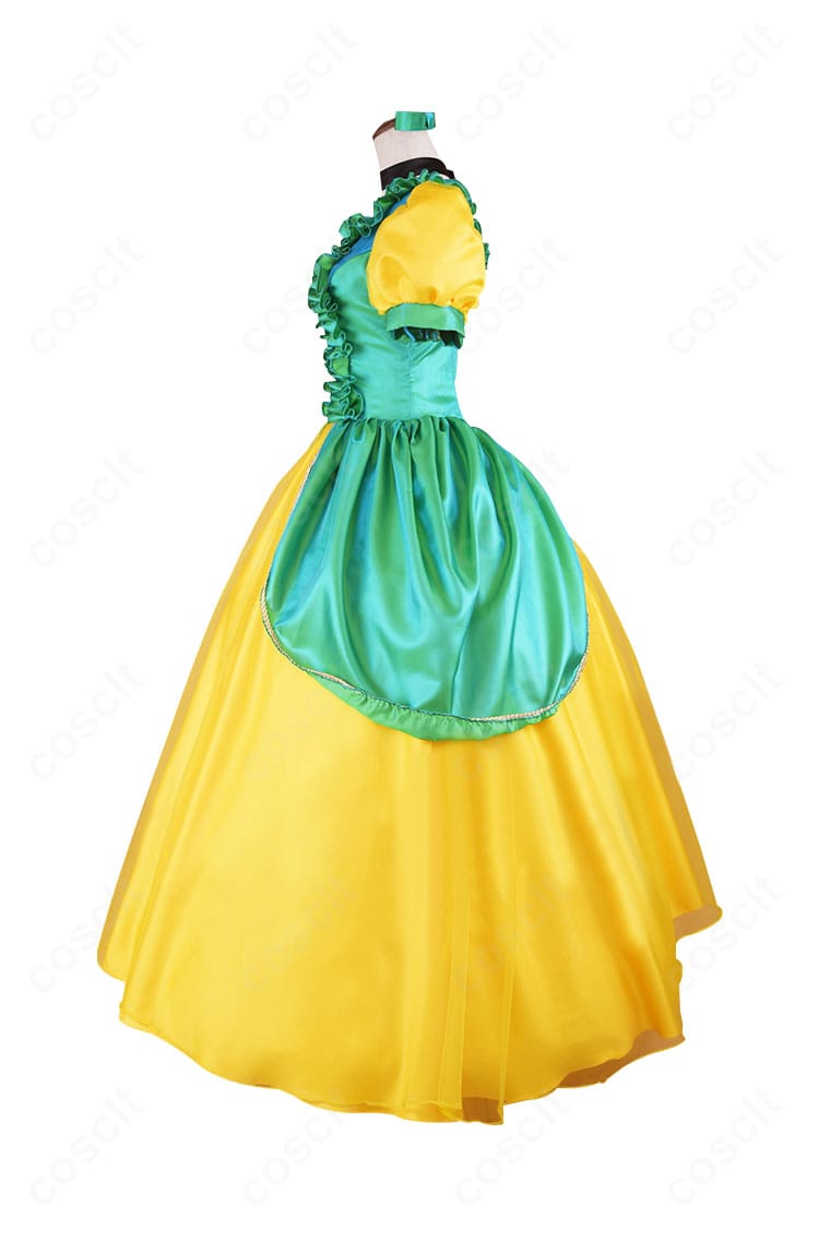 ドリゼラ・トレメイン実写版ドレス 左側装飾アップ。刺繍と装飾の質感が映えるディテールショット。