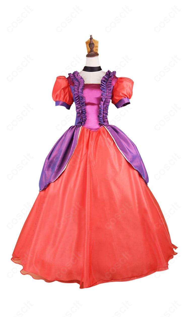 ディズニー映画『シンデレラ』アナスタシア・トレメインのコスプレドレス 正面全体像。シルエットとカラーを忠実に表現。