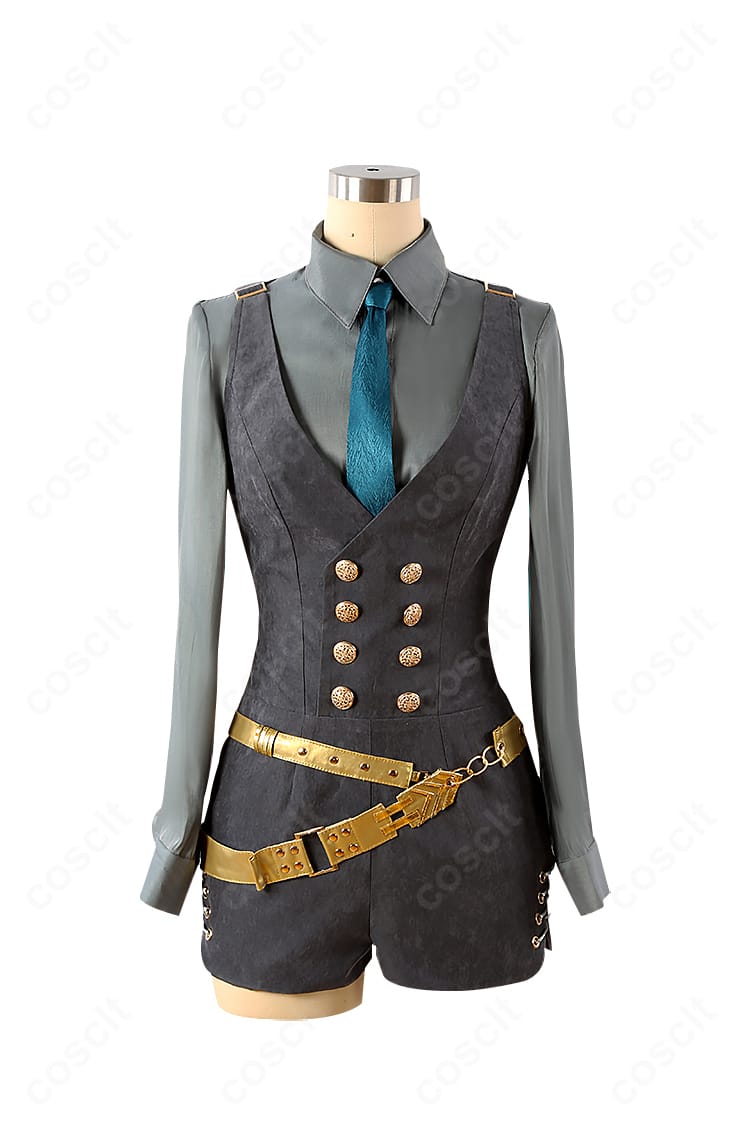 初音ミクコスプレ衣装のインナー（シャツ＋ベスト）正面ディテール｜ネクタイと胸元の意匠