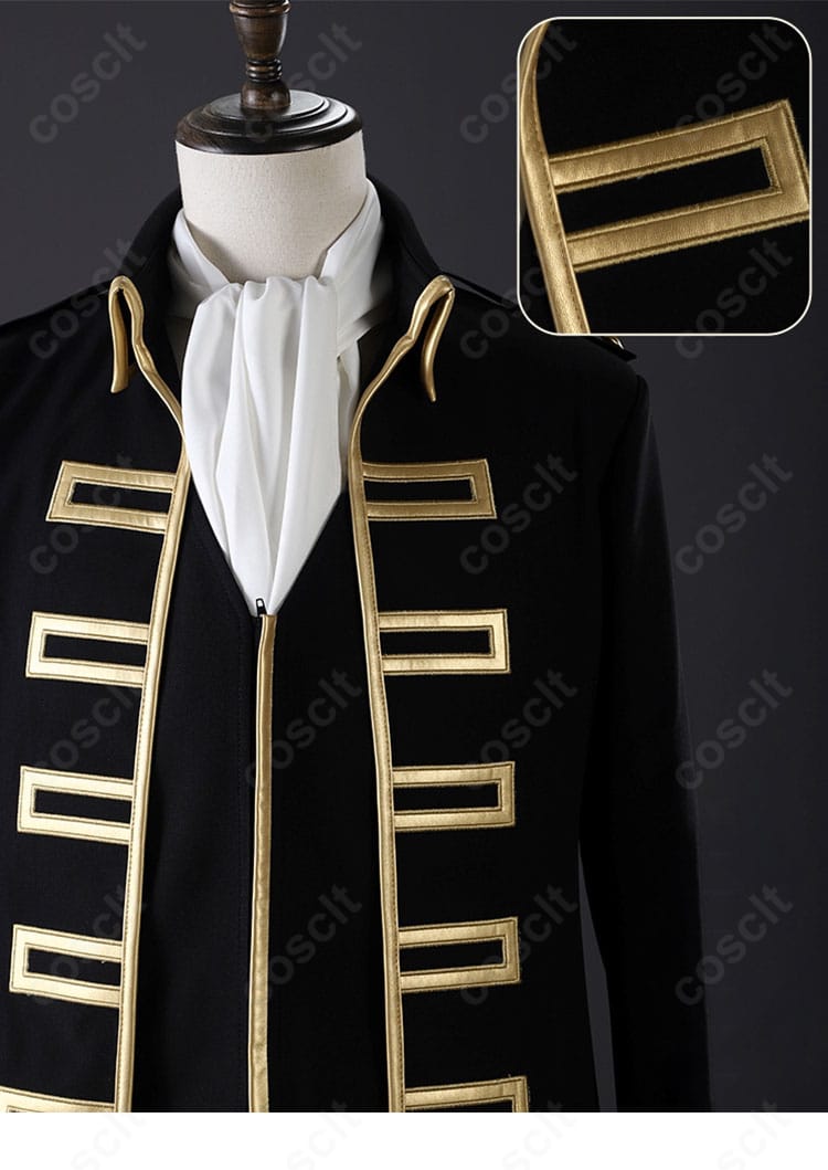 銀魂 真選組隊服の襟周りディテール。襟元装飾とステッチでキャラクターらしさを表現。